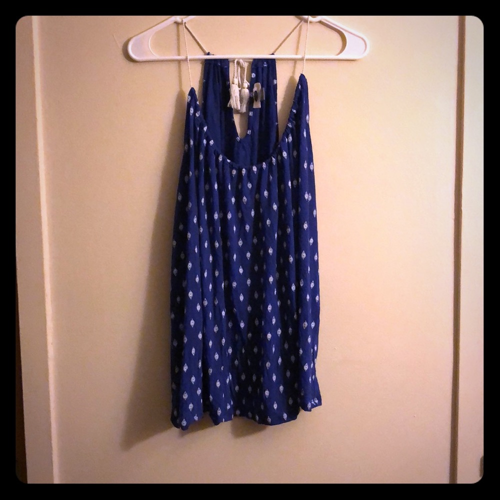 Blue and white detailed tank top